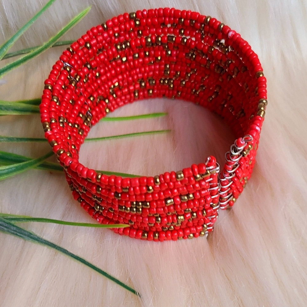 Bohemian red and gold bracelet adjustable lightweight